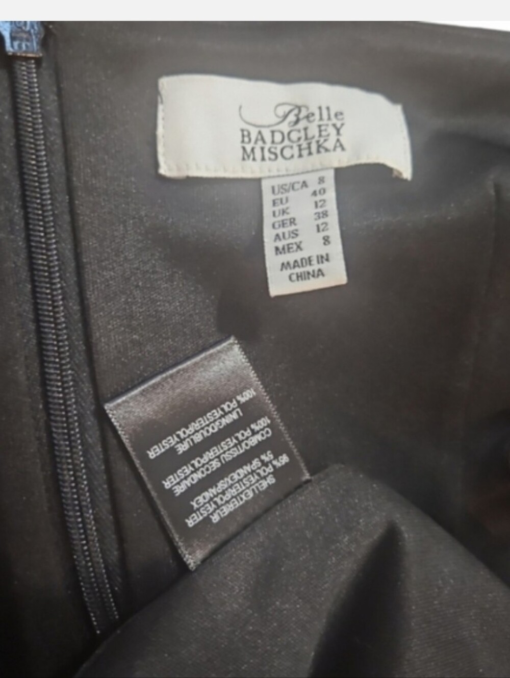 Belle Badgley Mischka Dalia Black Ruched Bodycon Mini Dress Size 8 NWT - Picture 12 of 12